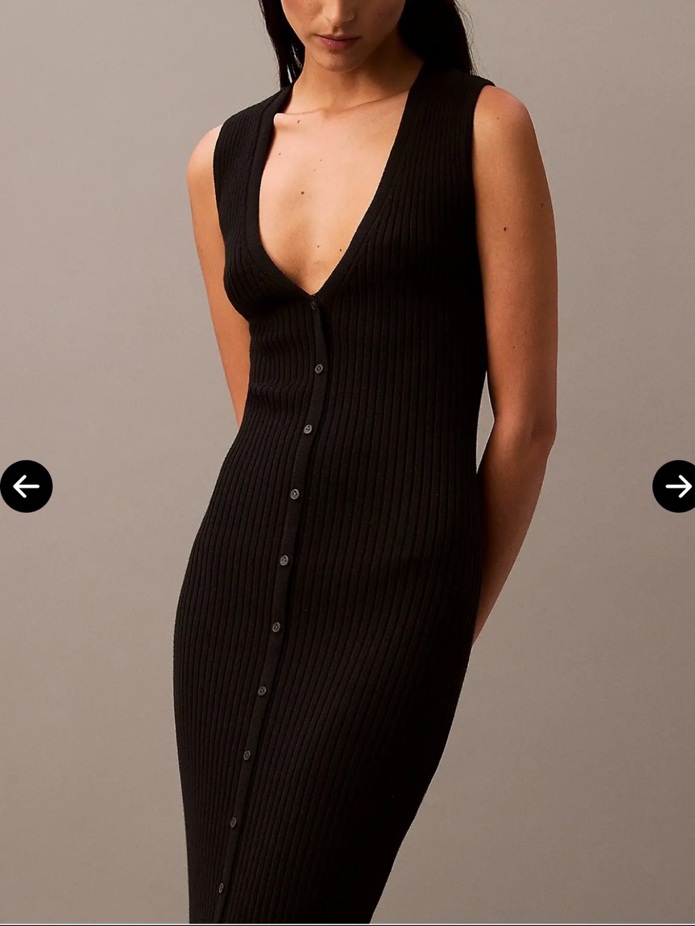 CALVIN KLEIN Cotton Ribbed Sweater Midi V-Neck Dress